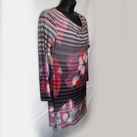 Rachel Roy Floral Drape Dress Women XL Long Sleeve Jersey Knit Casual Work CC04X - Picture 3 of 5